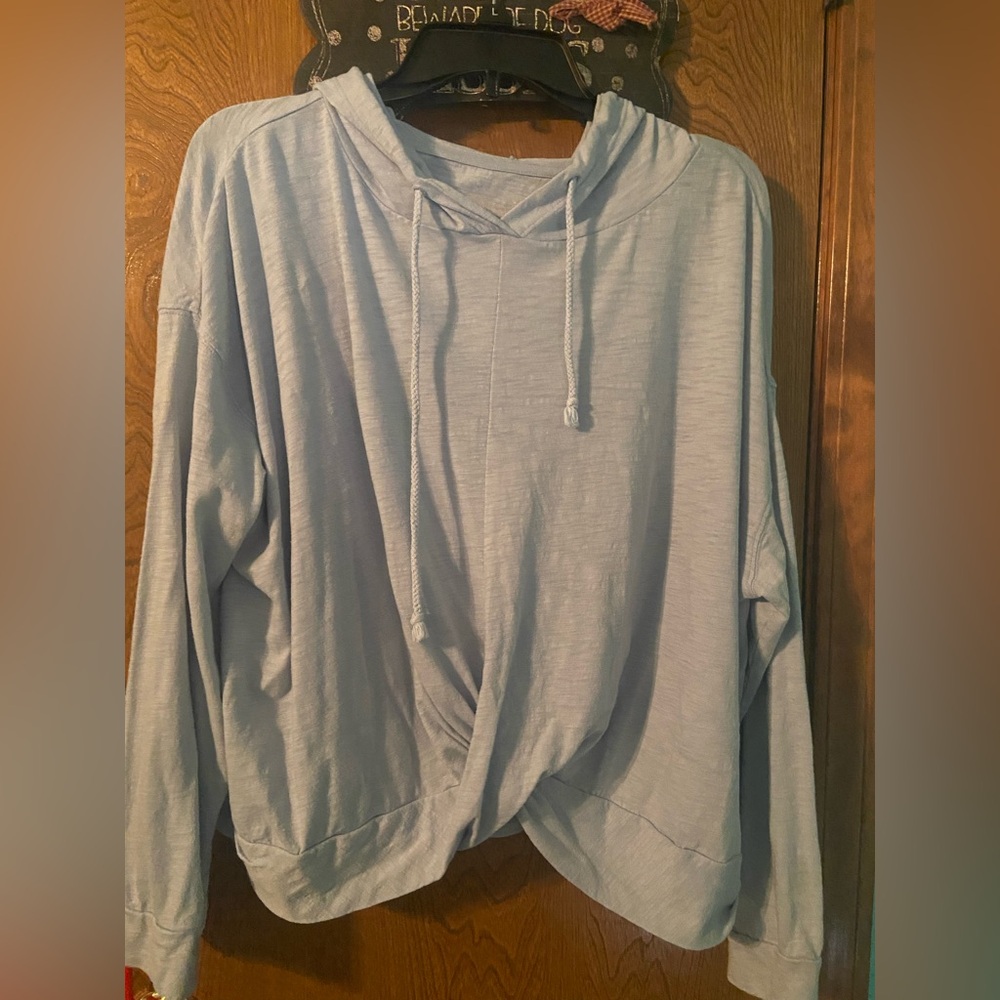 Blue long sleeve shirt with hood